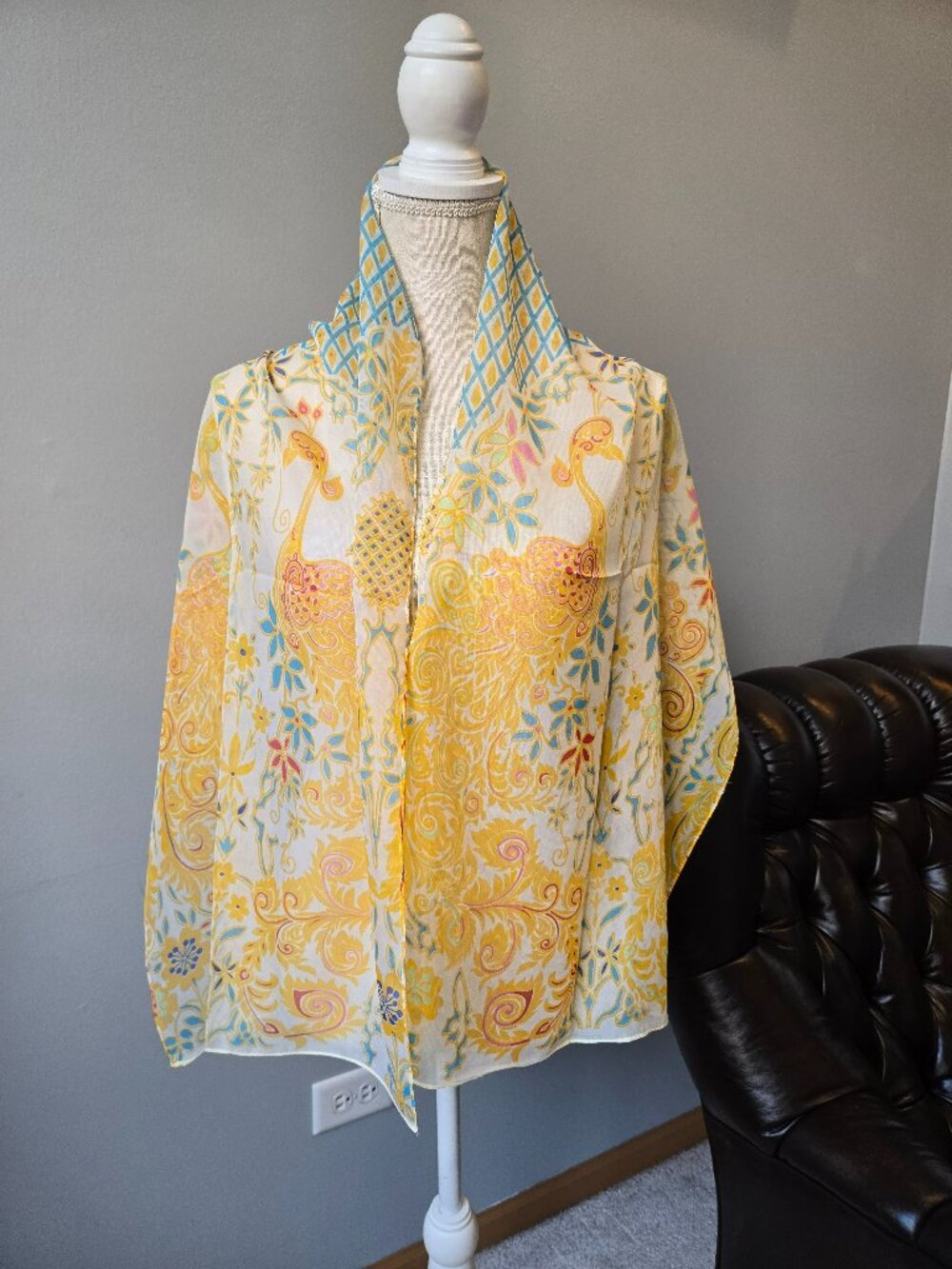 Sheer Yellow Peacock Scarf